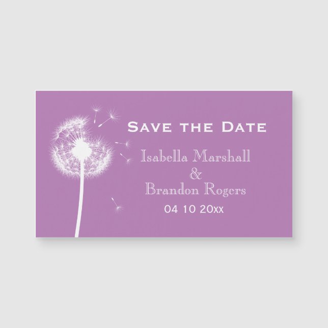 Affordable Purple Dandelion Save the Date Magnet (Front)