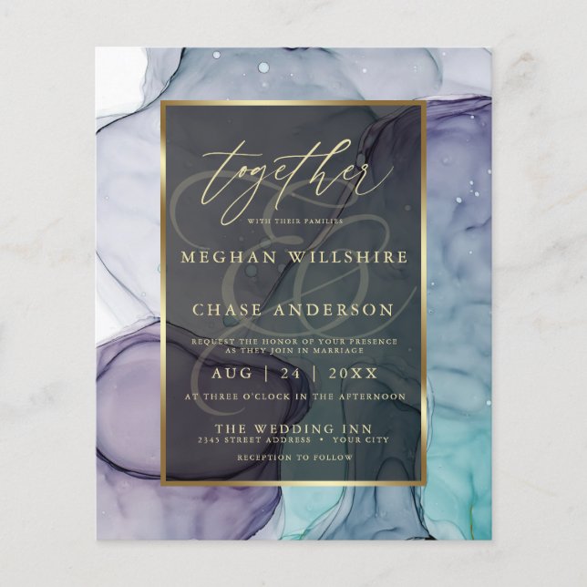 Affordable Wedding Plum Teal Smokey  Abstract Ink (Front)