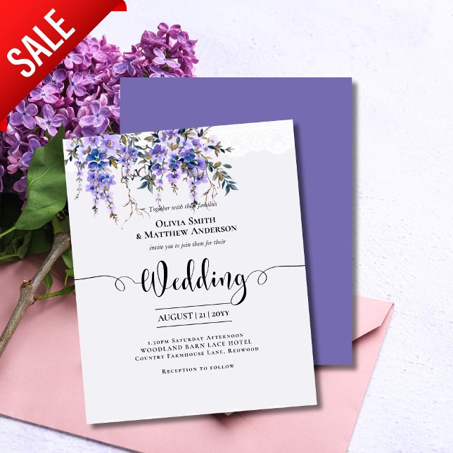 Affordable Wisteria Purple Floral Lace Wedding Inv (Creator Uploaded)
