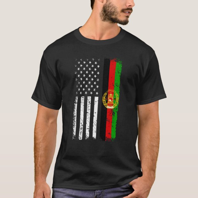 Afghan American Flag   Afghanistan USA Flag T-Shirt (Front)