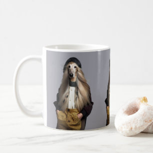 Afghan dog blonde hair in trousers  coffee mug