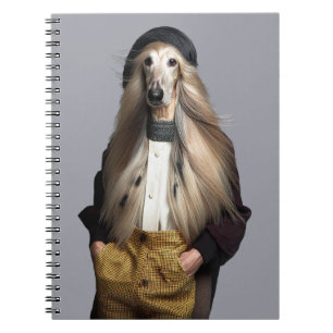 Afghan dog blonde hair in trousers notebook