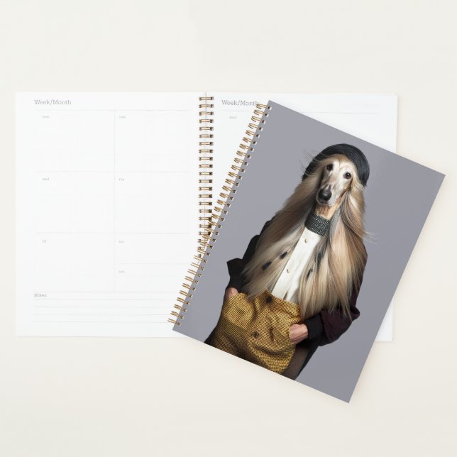 Afghan dog blonde hair in trousers  planner (Display)