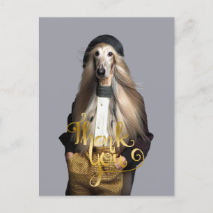 Afghan dog blonde hair in trousers Thank You Postcard