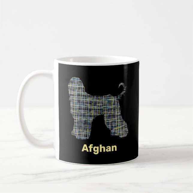 Afghan Dog Yellow & Black Grid Lines Coffee Mug (Left)