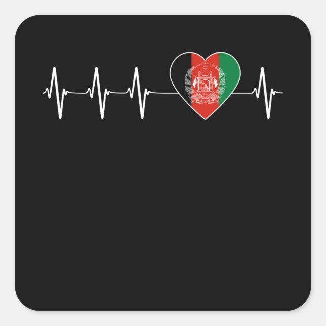 Afghan Heartbeat I Love Afghanistan Flag Heart Square Sticker (Front)