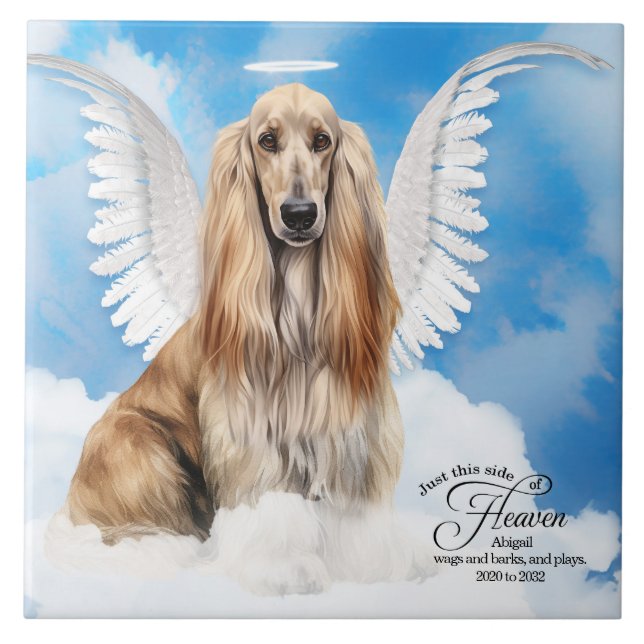 Afghan Hound Angel Dog Personalised Pet Memorial Ceramic Tile (Front)