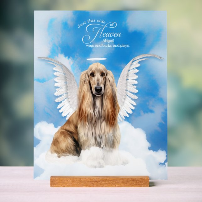 Afghan Hound Angel Dog with Name Pet Memorial Acrylic Sign (Neutral)