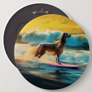 Afghan Hound Beach Surfing Painting  6 Cm Round Badge