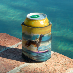 Afghan Hound Beach Surfing Painting Can Cooler