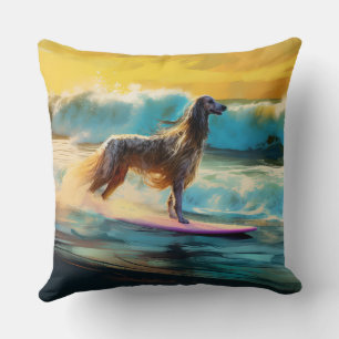 Afghan Hound Beach Surfing Painting Cushion