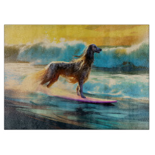 Afghan Hound Beach Surfing Painting Cutting Board
