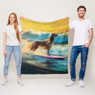 Afghan Hound Beach Surfing Painting  Fleece Blanket