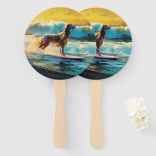 Afghan Hound Beach Surfing Painting Hand Fan