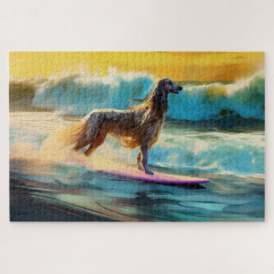 Afghan Hound Beach Surfing Painting  Jigsaw Puzzle