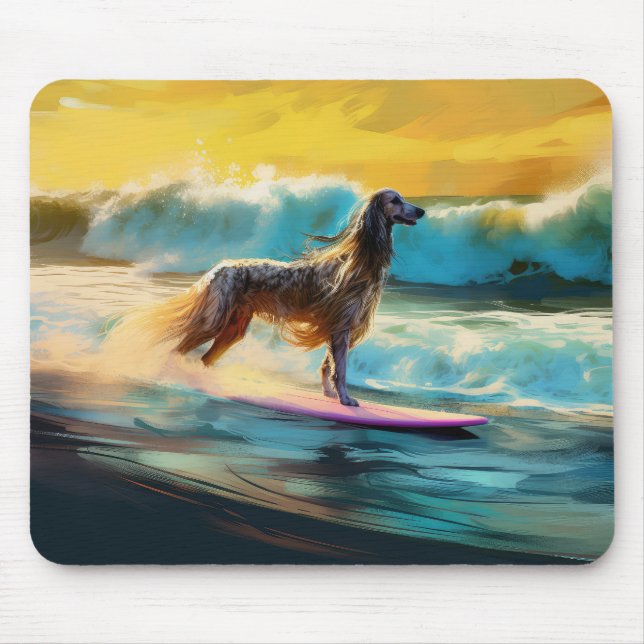 Afghan Hound Beach Surfing Painting  Mouse Pad (Front)