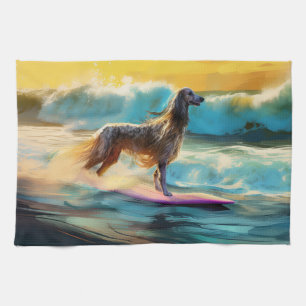 Afghan Hound Beach Surfing Painting  Tea Towel