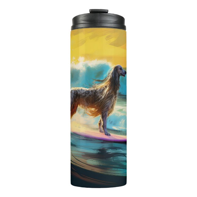Afghan Hound Beach Surfing Painting  Thermal Tumbler (Front)