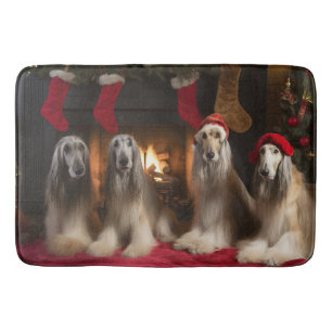 Afghan Hound by the Fireplace Christmas Bath Mat