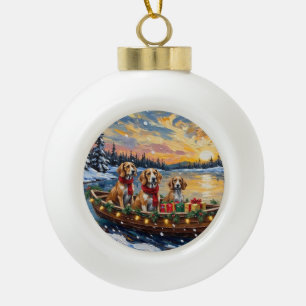 Afghan Hound Christmas Boat Holiday Ceramic Ball Christmas Ornament