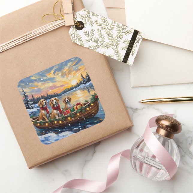 Afghan Hound Christmas Boat Holiday Square Sticker (Gifting)