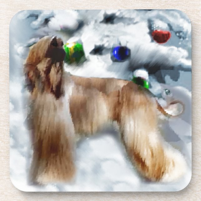 Afghan Hound Christmas Coaster (Front)