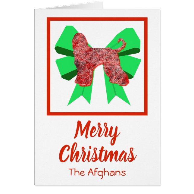 Afghan Hound Christmas Dog & Green Bow Card (Front)