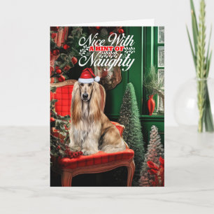 Afghan Hound Christmas Dog Naughty or Nice Holiday Card