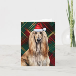 Afghan Hound Christmas Dog Red Plaid Christmas Holiday Card