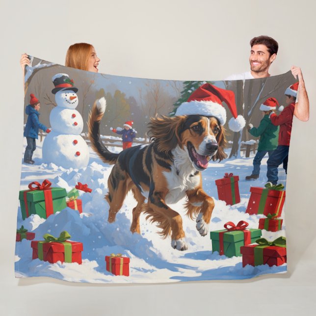 Afghan Hound Christmas Festive Snow Scene Fleece Blanket (In Situ)