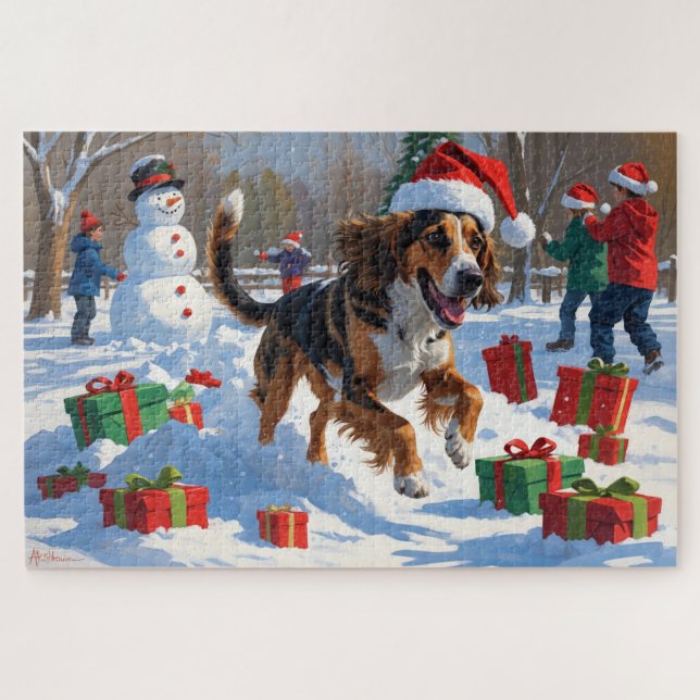 Afghan Hound Christmas Festive Snow Scene Jigsaw Puzzle (Horizontal)
