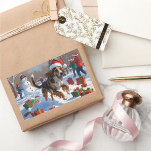 Afghan Hound Christmas Festive Snow Scene Rectangular Sticker