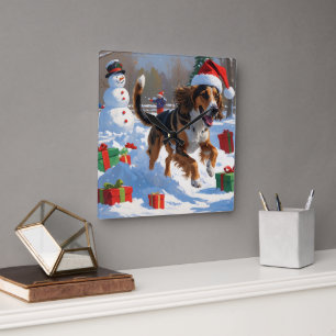 Afghan Hound Christmas Festive Snow Scene Square Wall Clock