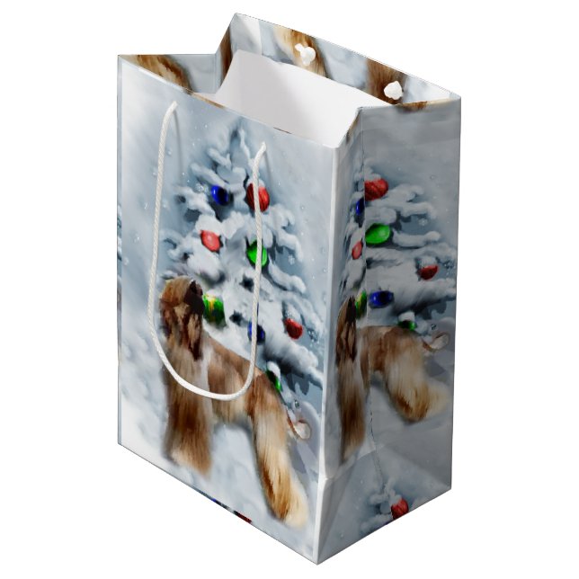 Afghan Hound Christmas Medium Gift Bag (Front Angled)