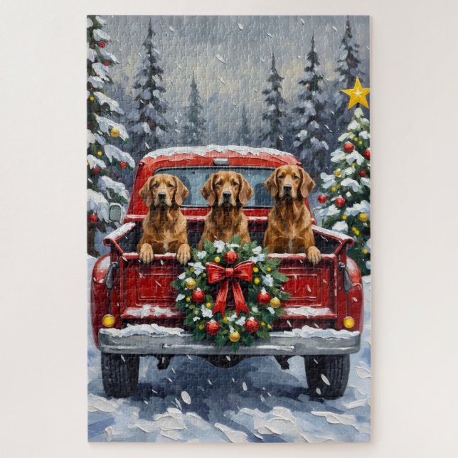 Afghan Hound Christmas Red Truck Holiday Jigsaw Puzzle (Vertical)