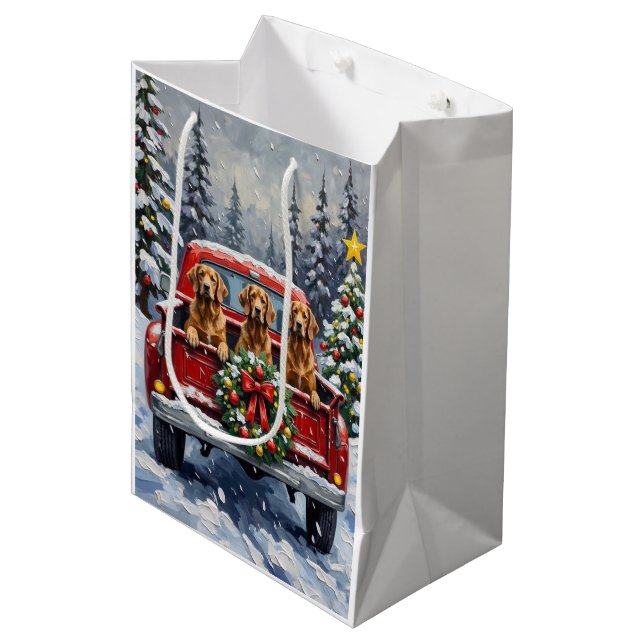 Afghan Hound Christmas Red Truck Holiday Medium Gift Bag (Front Angled)