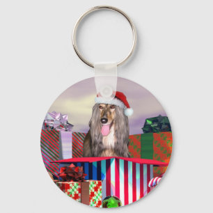 Afghan Hound Christmas Surprise Key Ring