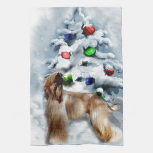 Afghan Hound Christmas Tea Towel