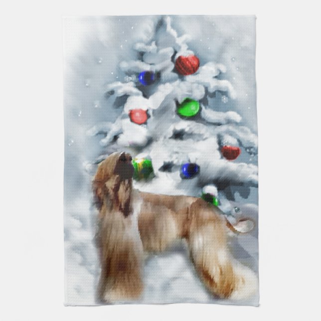 Afghan Hound Christmas Tea Towel (Vertical)