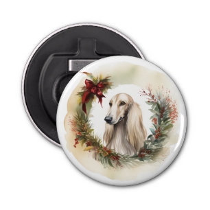 Afghan Hound Christmas Wreath Festive Pup Bottle Opener