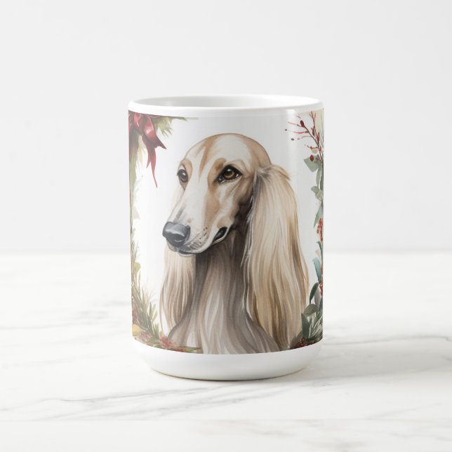 Afghan Hound Christmas Wreath Festive Pup  Coffee Mug (Center)