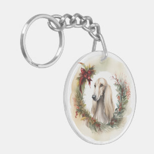 Afghan Hound Christmas Wreath Festive Pup Key Ring