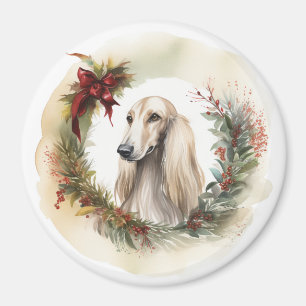 Afghan Hound Christmas Wreath Festive Pup  Magnet