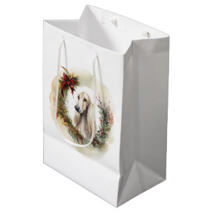 Afghan Hound Christmas Wreath Festive Pup Medium Gift Bag