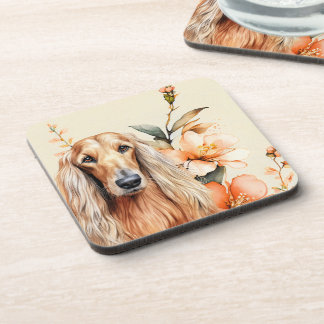 Afghan Hound Dog and Peach Lilies Coaster