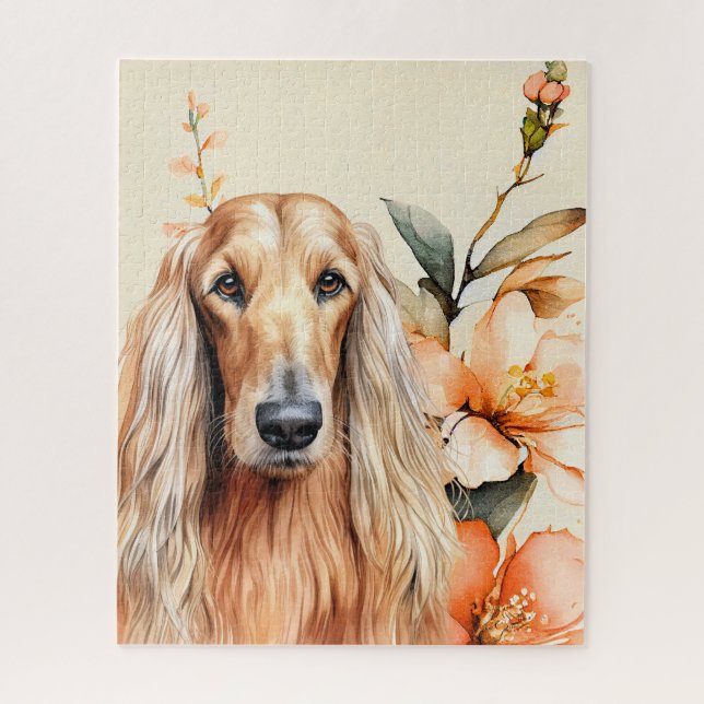 Afghan Hound Dog and Peach Lilies Jigsaw Puzzle (Vertical)