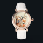Afghan Hound Dog and Peach Lilies Watch<br><div class="desc">A beautiful watercolor portrait of an Afghan Hound dog sitting against lovely peach colored lilies flowers makes a great gift for anyone who loves the breed. Choose from watch style for him or for her.</div>