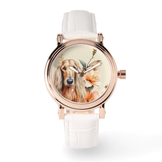 Afghan Hound Dog and Peach Lilies Watch (Front)