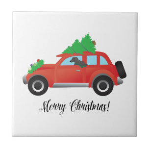 Afghan Hound Dog - Car with Christmas Tree on Top Ceramic Tile