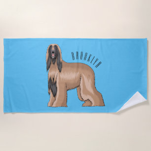 Afghan hound dog cartoon illustration  beach towel